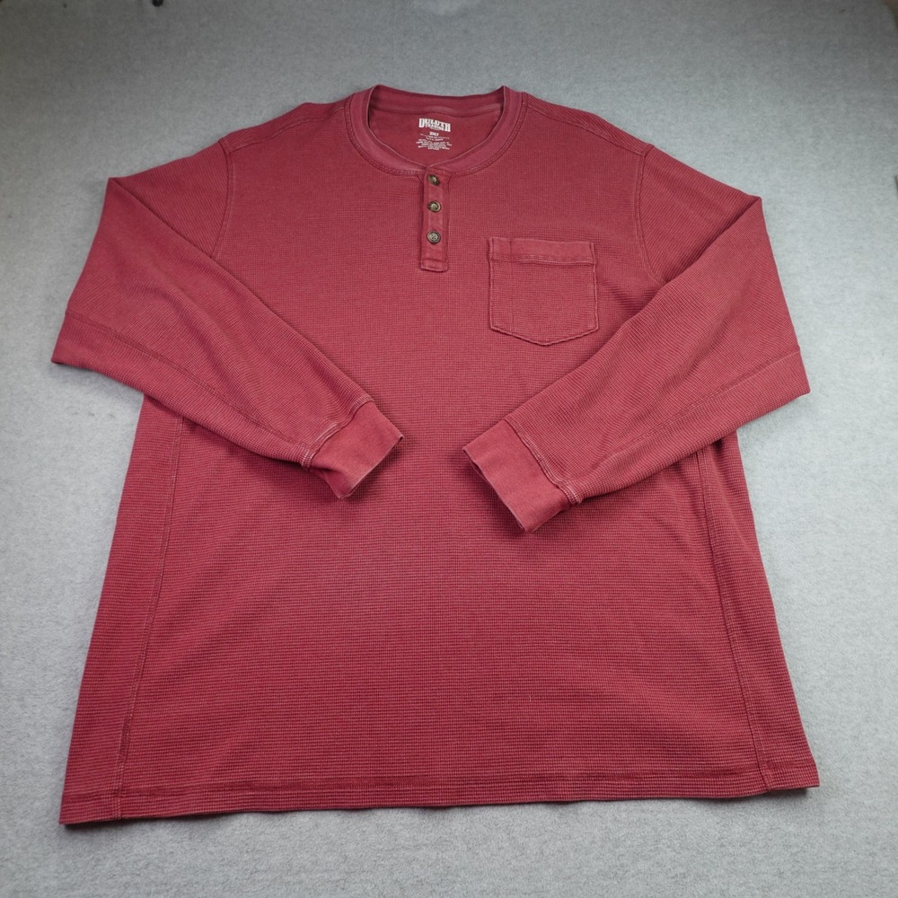 Duluth Trading Shirt Mens 2XLT Red Henley Casual Long Sleeve Waffle Knit Shirt